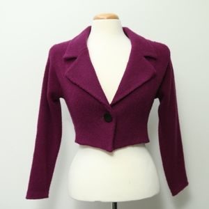 St. John Violet Crop Sweater 1 button Triangle Hem